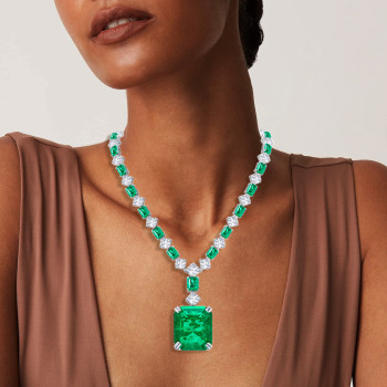 130ctw Huge Emerald Cut Emerald Chain Statement Necklace