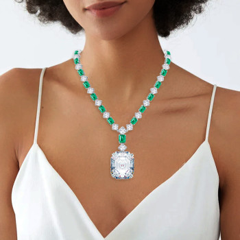 130ctw Huge Emerald Cut Emerald Chain Statement Necklace