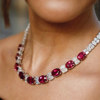 130ctw Oval Cut Ruby and White Sapphire Statement Necklace