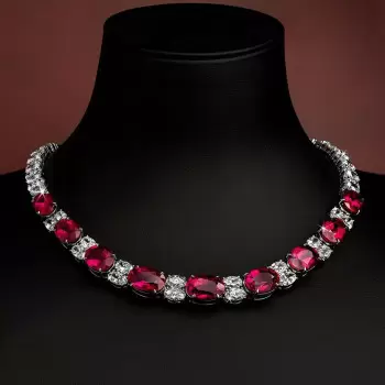 130ctw Oval Cut Ruby and White Sapphire Statement Necklace