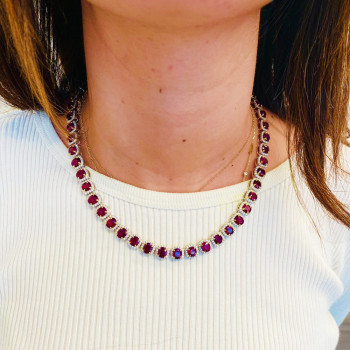 80ctw Halo Oval Cut Ruby Classic Tennis Necklace