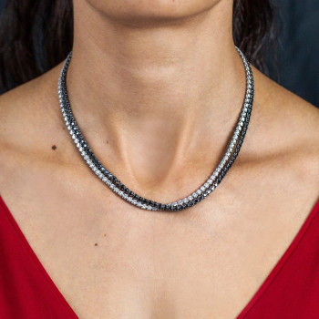 20ctw Round White and Black Sapphire Double-layer Tennis Necklace