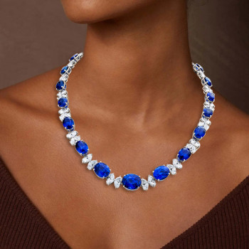 82ctw Oval Cut Blue Sapphire Reriviere Necklace