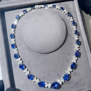 82ctw Oval Cut Blue Sapphire Reriviere Necklace
