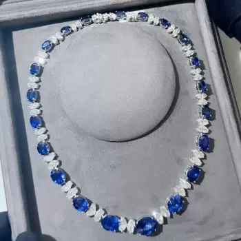 82ctw Oval Cut Blue Sapphire Reriviere Necklace
