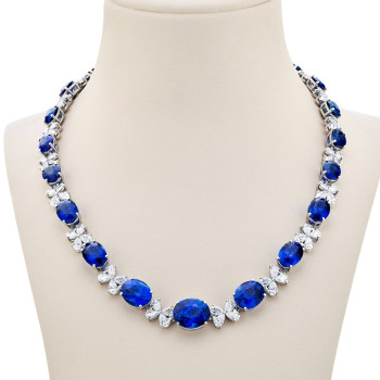 82ctw Oval Cut Blue Sapphire Reriviere Necklace