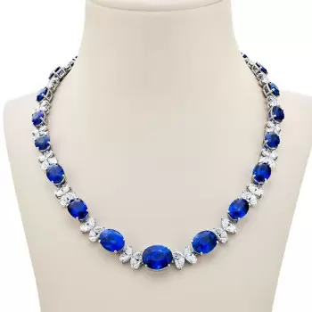 82ctw Oval Cut Blue Sapphire Reriviere Necklace