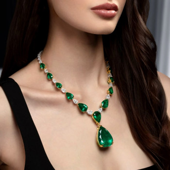 80ctw Pear Cut Emerald Classic Statement Necklace