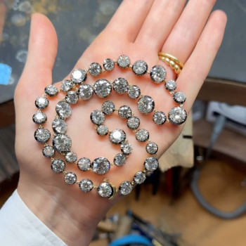 50ctw Round Cut Button Back Georgian style Rivière Necklace