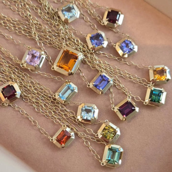 5ct Emerald/Asscher Cut Multicolor Sapphire Pendant Necklace