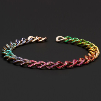 120ctw Multicolor Sapphire Paved Rainbow Link Statement Necklace
