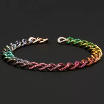 120ctw Multicolor Sapphire Paved Rainbow Link Statement Necklace