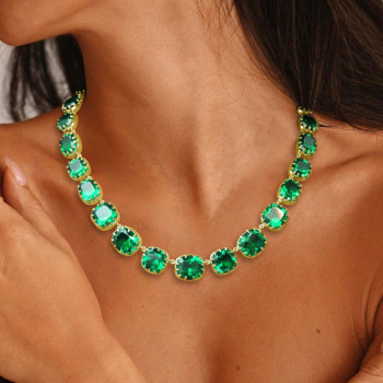 70ctw Cushion Cut Emerald Vintage Rivière Necklace