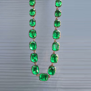 70ctw Cushion Cut Emerald Vintage Rivière Necklace