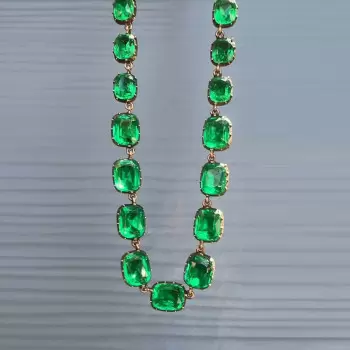 70ctw Cushion Cut Emerald Vintage Rivière Necklace