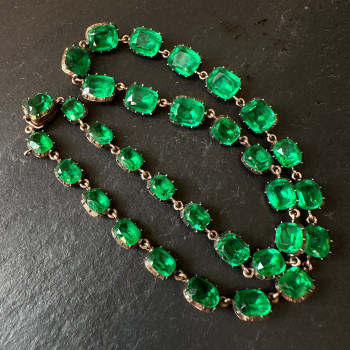 70ctw Cushion Cut Emerald Vintage Rivière Necklace
