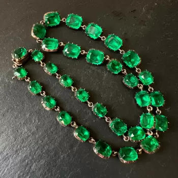 70ctw Cushion Cut Emerald Vintage Rivière Necklace