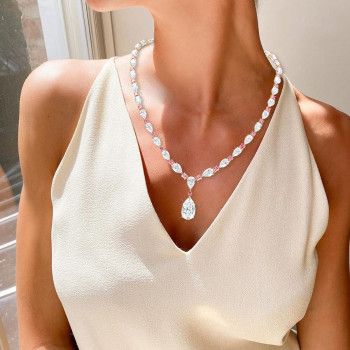 40ctw Pear Cut White and Pink Sapphire Statement Necklace