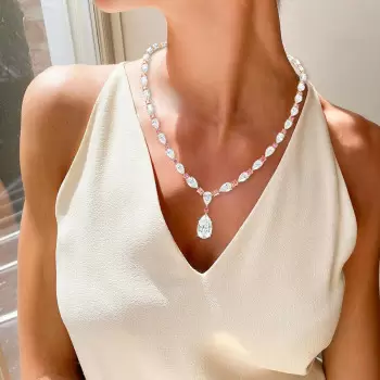 40ctw Pear Cut White and Pink Sapphire Statement Necklace