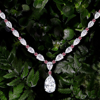 40ctw Pear Cut White and Pink Sapphire Statement Necklace