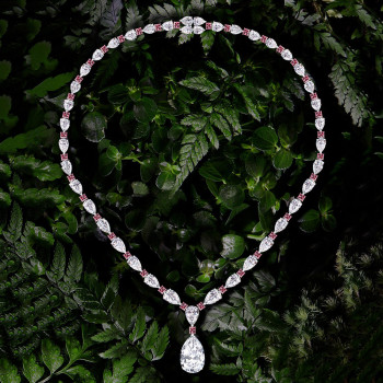 40ctw Pear Cut White and Pink Sapphire Statement Necklace