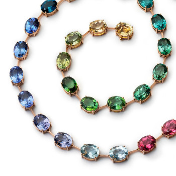 50ctw Oval Cut Multicolor Sapphire Rainbow Necklace