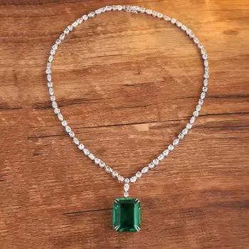 20ct Emerald Cut Emerald Multi-cut Chain Statement Necklace