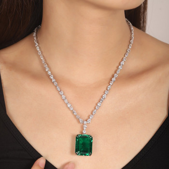 20ct Emerald Cut Emerald Multi-cut Chain Statement Necklace
