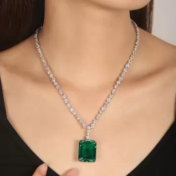 20ct Emerald Cut Emerald Multi-cut Chain Statement Necklace