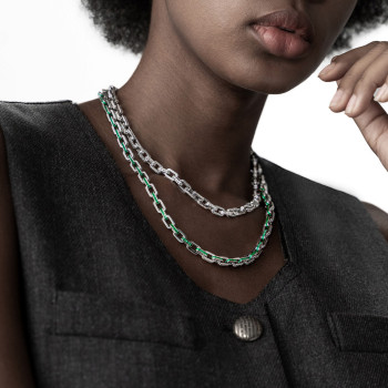 24ctw Princess Cut Invisibly-Set Emerald Link Necklace