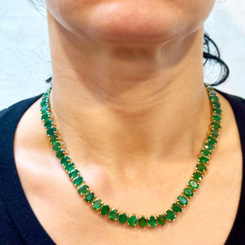 110ctw Oval Cut Emerald Riviera Tennis Necklace