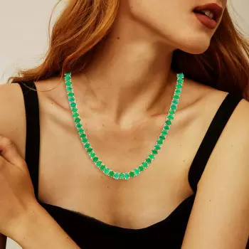 110ctw Oval Cut Emerald Riviera Tennis Necklace