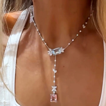 14ctw Aquamarine and Morganite Pink Cluster Lotus Necklace