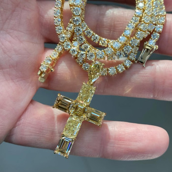 35ctw Multi-cut Yellow and White Sapphire Cross Necklace
