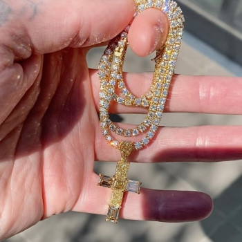 35ctw Multi-cut Yellow and White Sapphire Cross Necklace