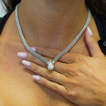 6.5ct Pear Cut White Sapphire Solitaire Rope Chain Necklace