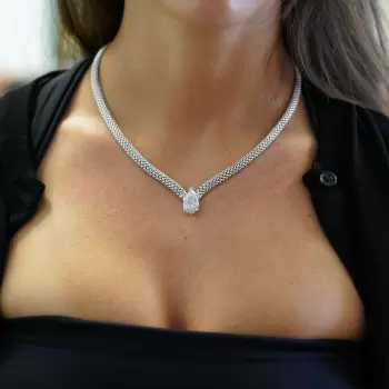 6.5ct Pear Cut White Sapphire Solitaire Rope Chain Necklace
