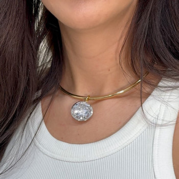 20ct Huge Round Cut Pendant Torque Necklace