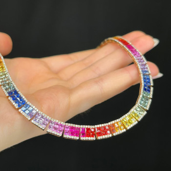 50ctw Princess Cut Multicolor Sapphire Rainbow Necklace