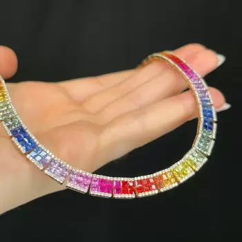 50ctw Princess Cut Multicolor Sapphire Rainbow Necklace