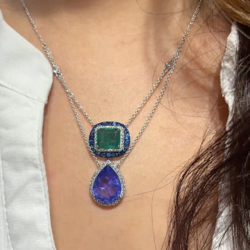 18ctw Tanzanite Blue Sapphire and Emerald Pendant Necklace