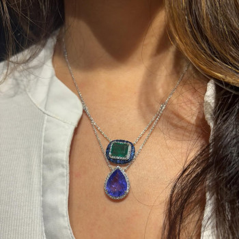 18ctw Tanzanite Blue Sapphire and Emerald Pendant Necklace