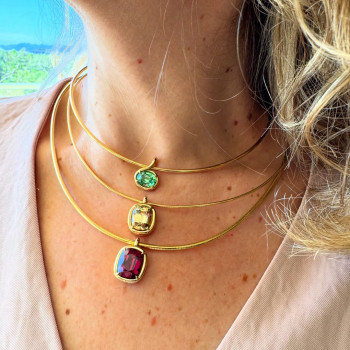 Multi-cut Multicolor Sapphire Pendant Omega Chain Necklace