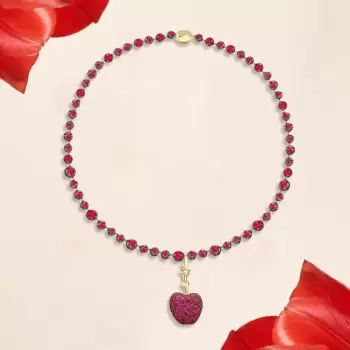 26ctw Round Cut Ruby Paved Apple Pendant Necklace