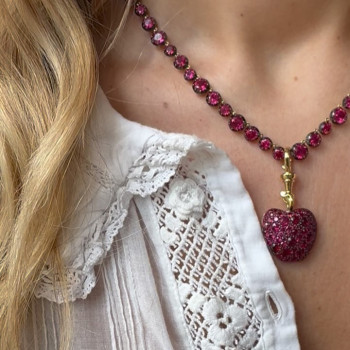 26ctw Round Cut Ruby Paved Apple Pendant Necklace