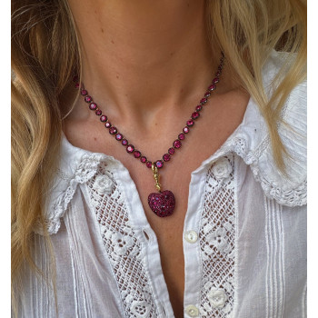 26ctw Round Cut Ruby Paved Apple Pendant Necklace