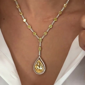 26.95ct Pear Cut Yellow Sapphire Pendant Necklace