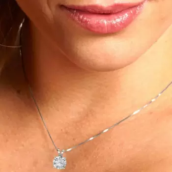 Simple Round Cut White Sapphire Pendant Necklace