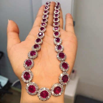 52ctw Halo Oval Cut Ruby Statement Necklace