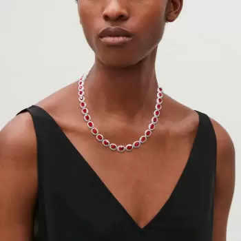 52ctw Halo Oval Cut Ruby Statement Necklace
